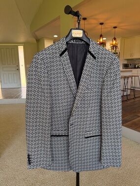 TAZIO Black & White Woven Pattern Men's Blazer